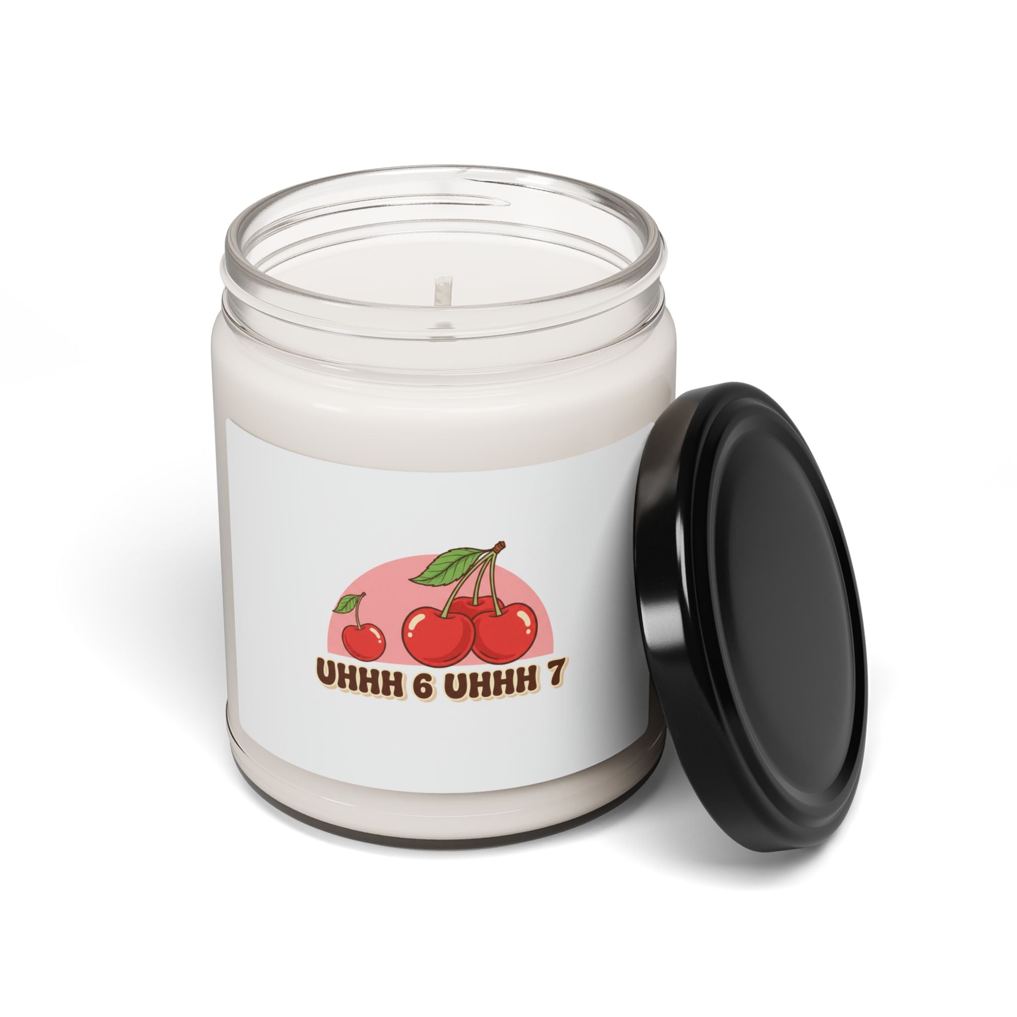6 7 Retro Cherry Graphic Candle | Scented Soy 9oz, kawaii fruit motif