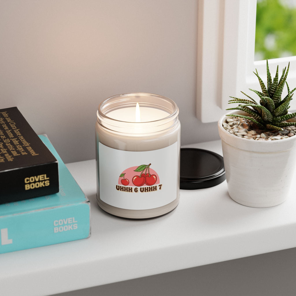 6 7 Retro Cherry Graphic Candle | Scented Soy 9oz, kawaii fruit motif