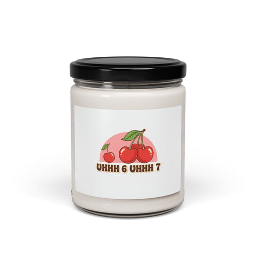 6 7 Retro Cherry Graphic Candle | Scented Soy 9oz, kawaii fruit motif