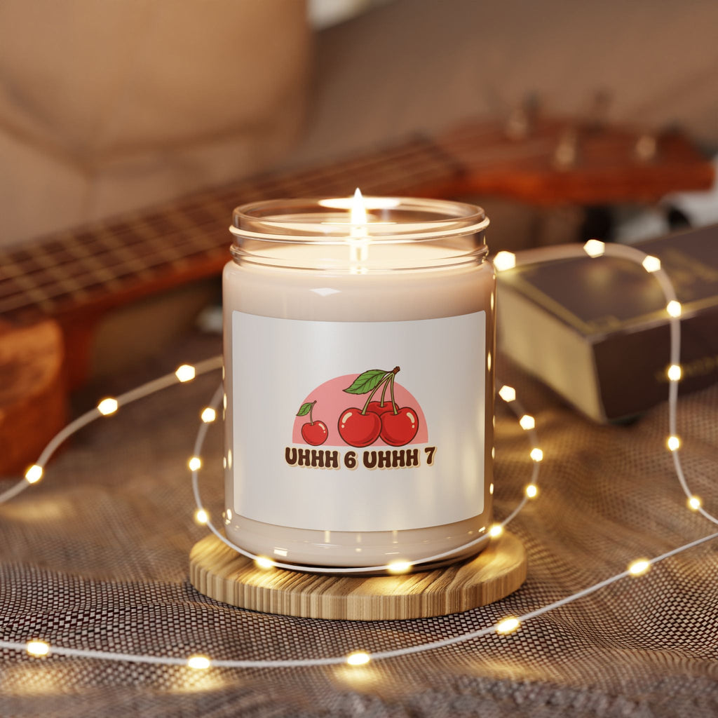 6 7 Retro Cherry Graphic Candle | Scented Soy 9oz, kawaii fruit motif